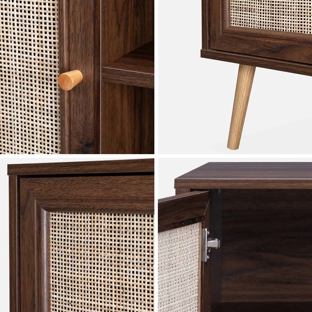 sweeek 120cm Tv Unit Wooden & Cane Effect 2 Doors in Dark Brown 4