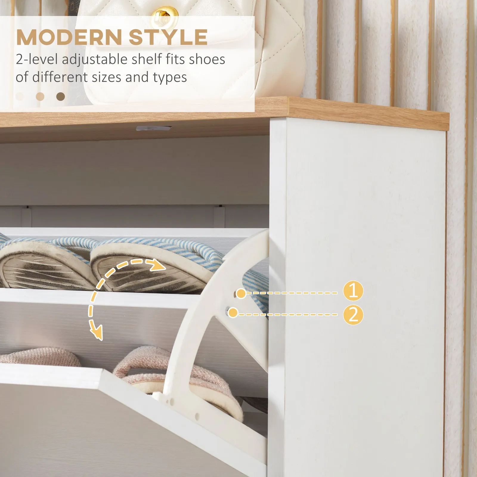 HOMCOM Slim Shoe Storage Cabinet with 3 Drawers & Adjustable Shelves for Hallway in White 6