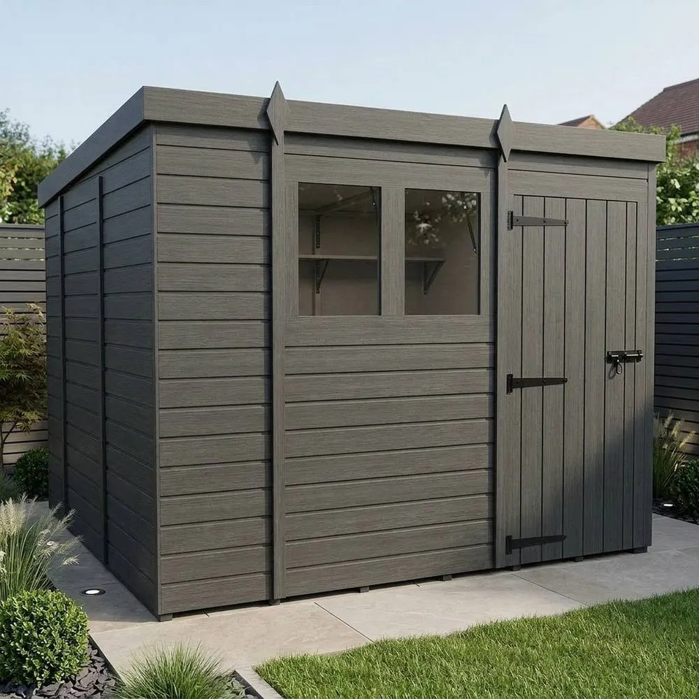 Buttercup Farm 9ft x 10ft Composite Pent Garden Shed Single Door With Windows - Grey 2