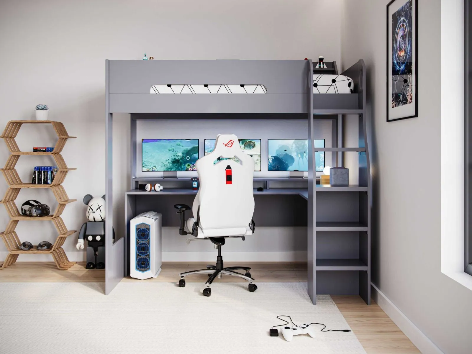Flair Skyhigh Gaming High Sleeper Bed in Grey 2