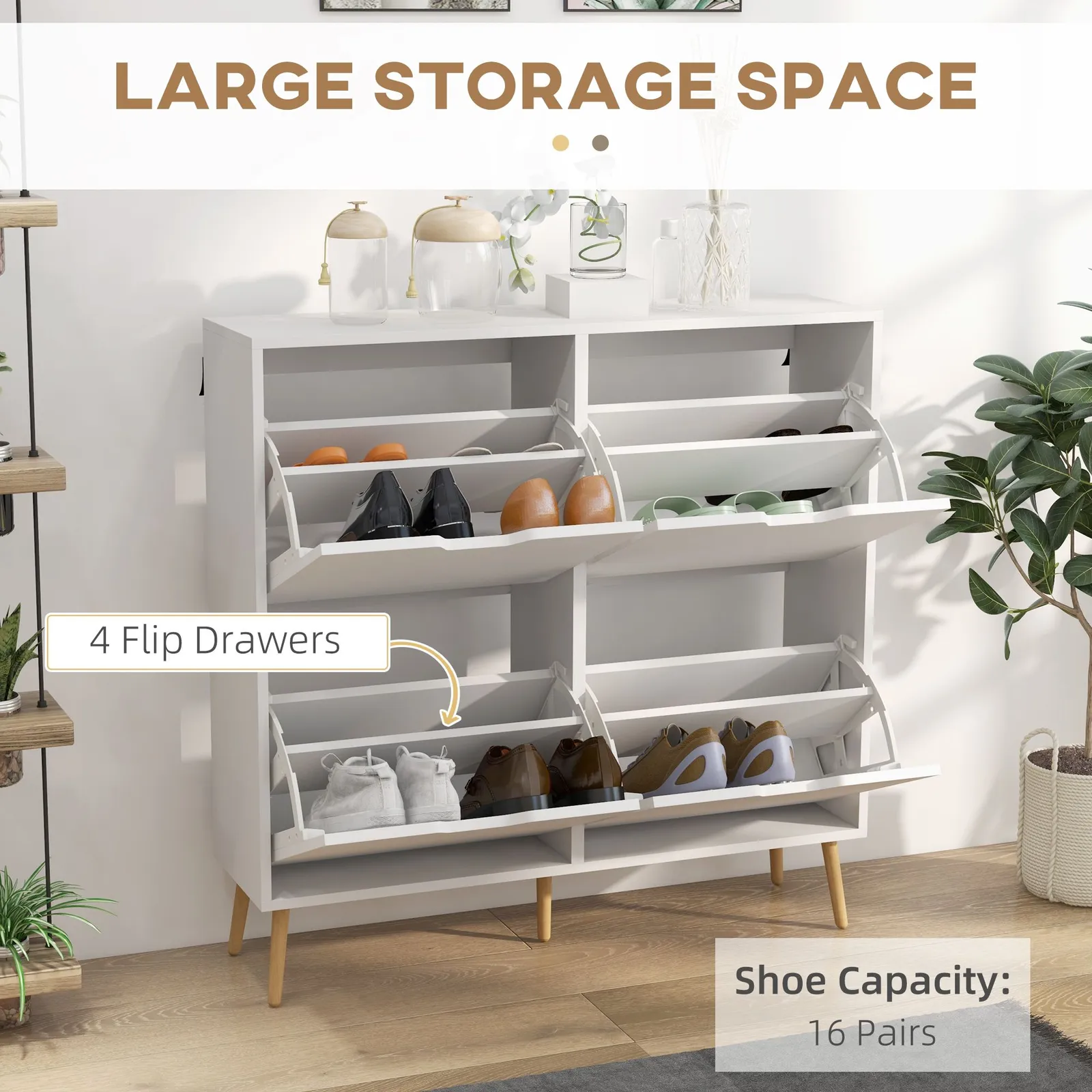 HOMCOM Shoe Storage Cabinet with 4 Flip Drawers for 16 Pairs of Shoes in White 4