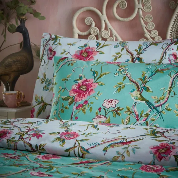 furn. Vintage Chinoiserie Jade Floral Reversible Duvet Cover and Pillowcase Set 2