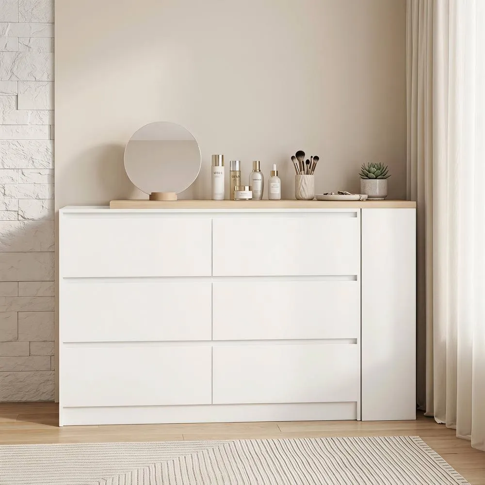 HOMCOM Vanity Table with 3-Tier Shelf & 6 Drawers, White