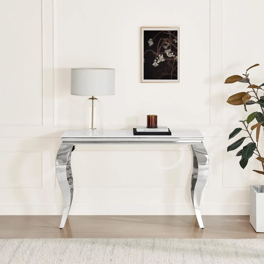 FurnitureboxUK Skye White Marble Glass & Metal Console Table 2