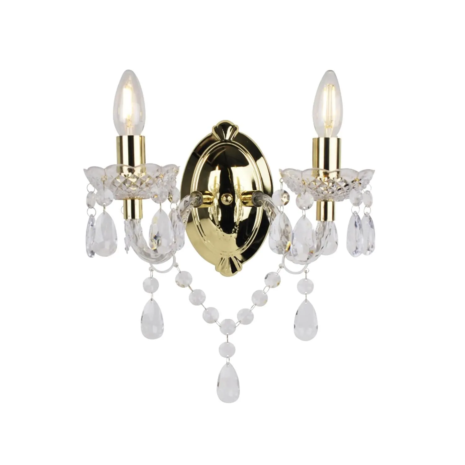 First Choice Lighting Clear Acrylic & Gold Marie Therese Style 2 x 40W Wall Light