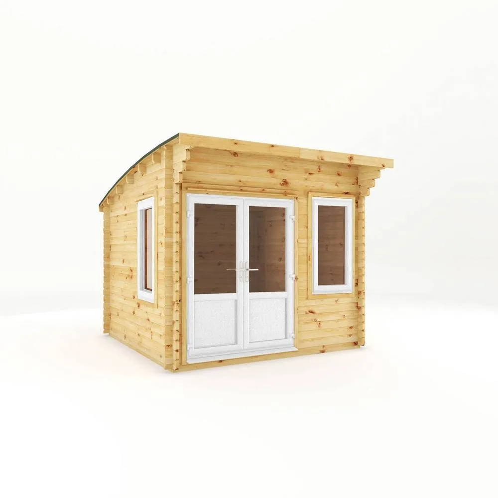 Mercia 3 x 3 m Curved Roof Log Cabin - 44 mm - White UPVC Windows & Door in Light Brown