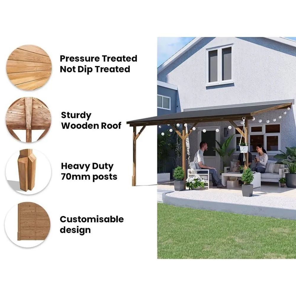 Dunster House Wooden Lean-To Gazebo 4x3m Wall Mounted, Superfelt Included, Utopia in Brown 3