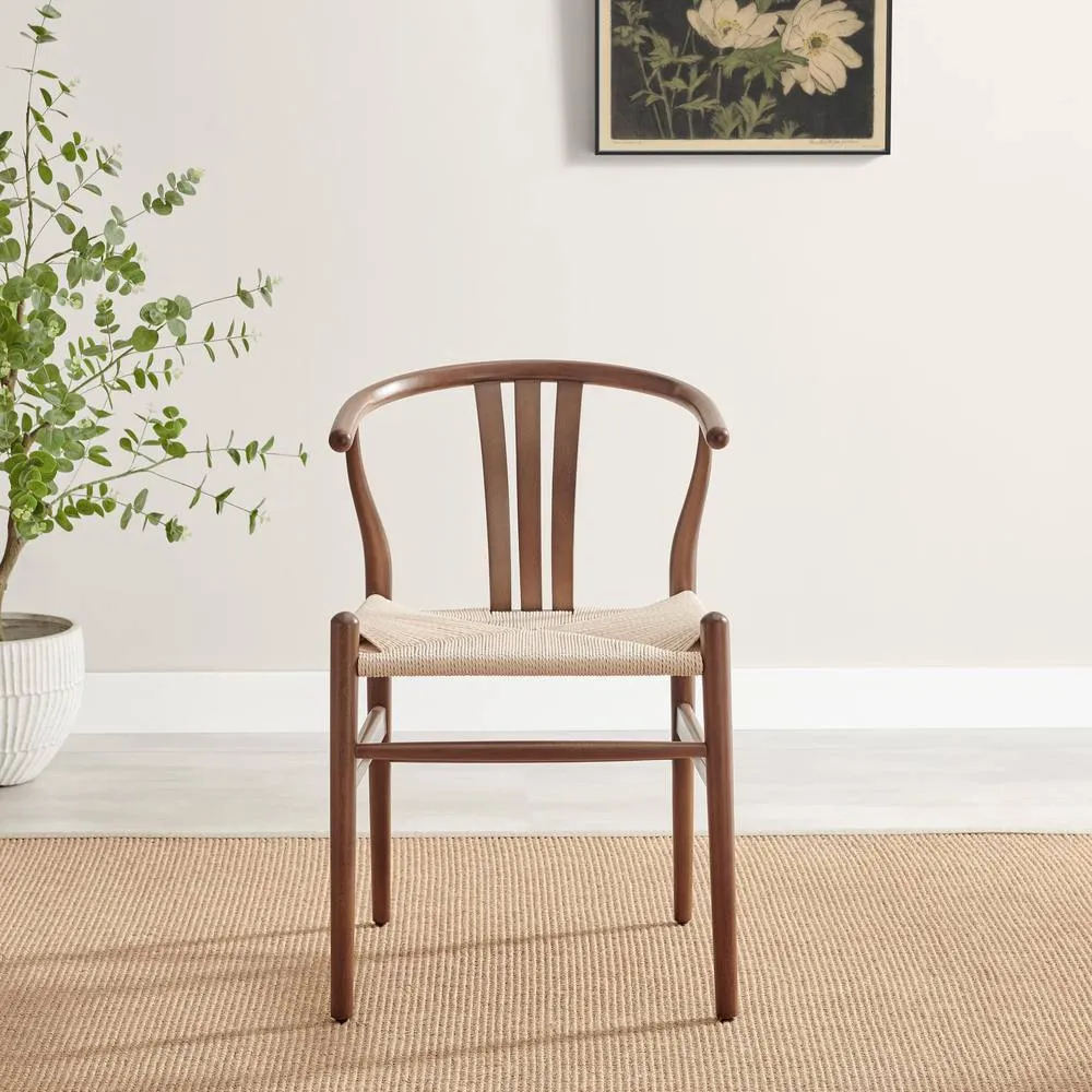 FurnitureboxUK 2x Caia Walnut Effect Wood & Rope Wishbone Dining Chairs 4
