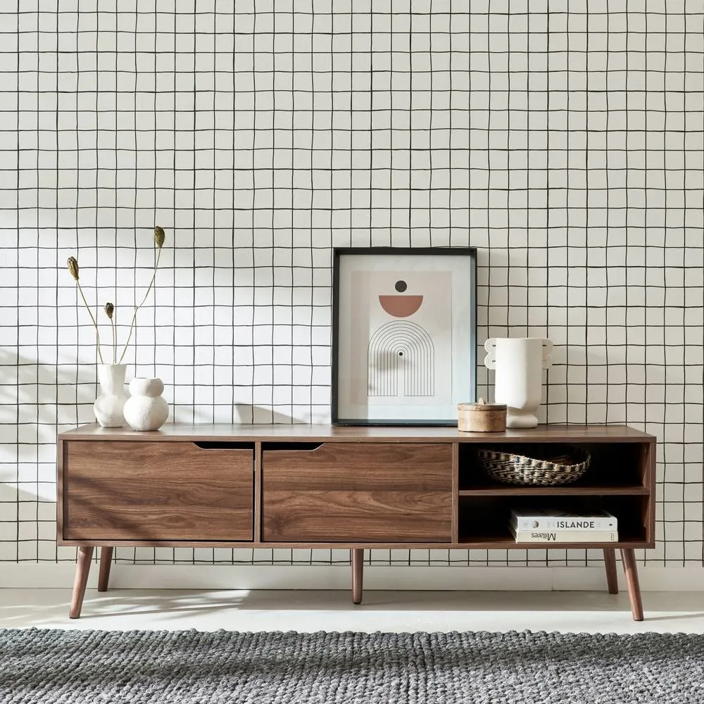 sweeek 160cm Vintage Tv Unit Wooden Effect 2 Doors in Dark Brown 6