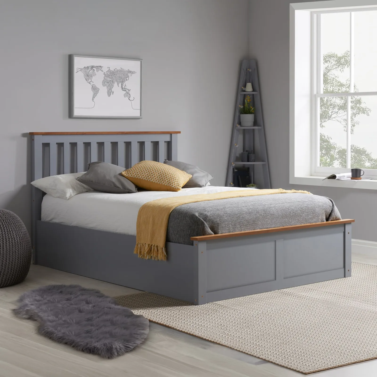 Phoenix - Single - Stone Grey Wooden Ottoman Storage Bed Frame - Slatted Headboard - 3ft - Happy Beds 1