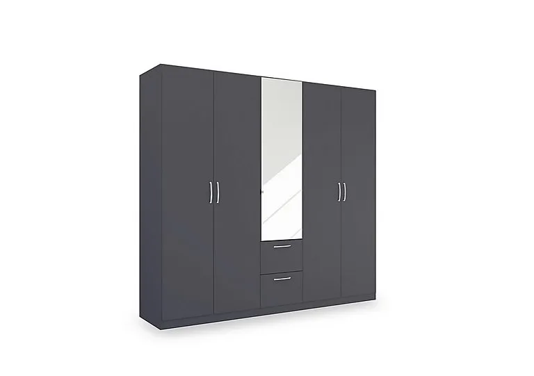 Impulse 226cm 5 Door Combi Wardrobe with Mirror Door - Metallic Grey
