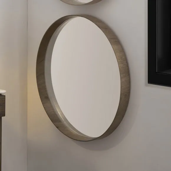Natural Wood Veneer Round Wall Mirror 2