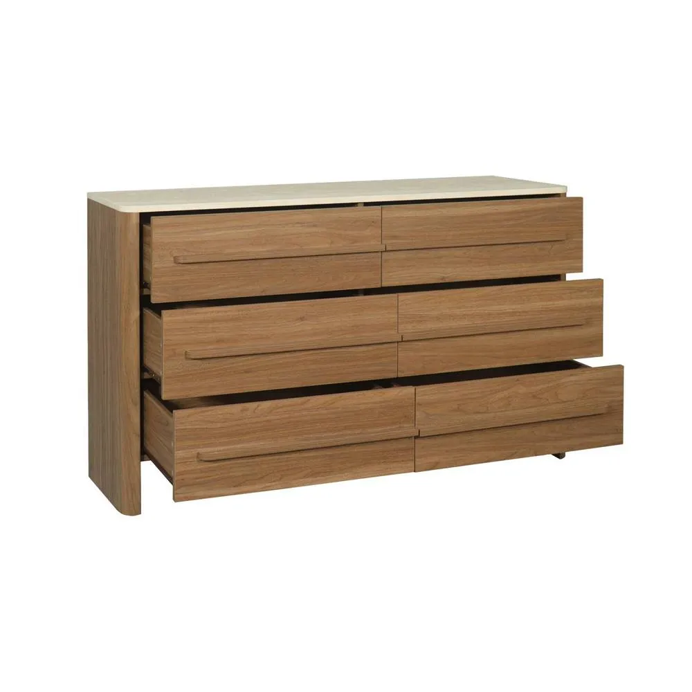 sweeek Chest of 6 drawers with travertine effect top & wood decor in Dark Brown 4