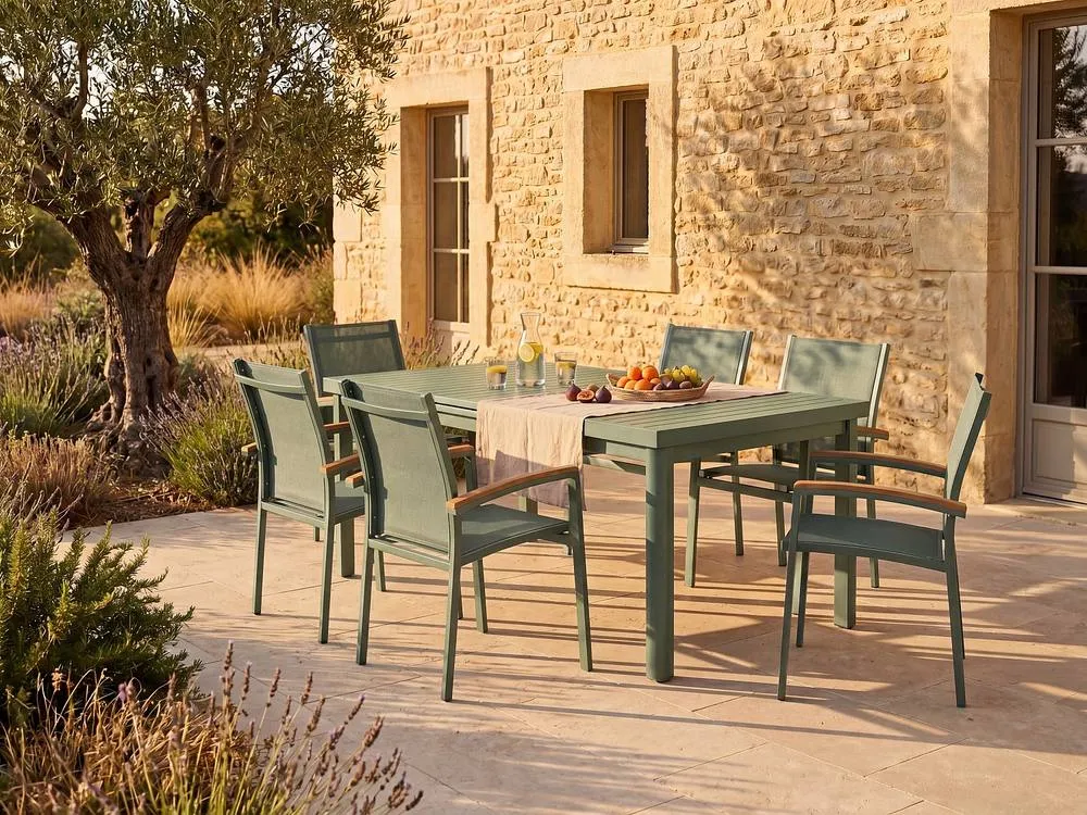Vente-unique Aluminium Garden Dining Set: One Extendable Table 180/240Cm & 6 in Green 3