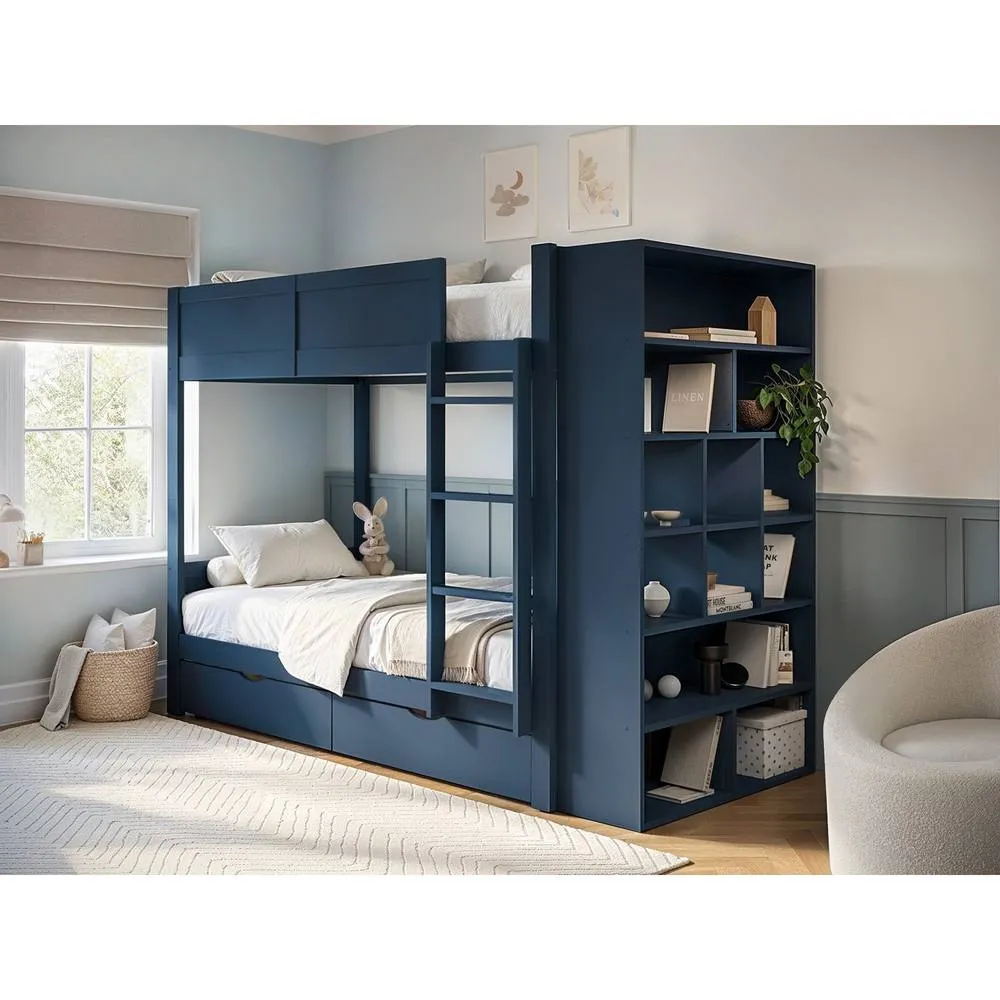 Flair Ruby Wooden Bunk Bed with Storage in Blue