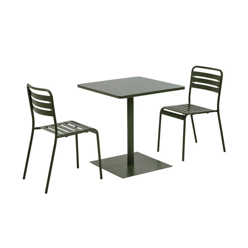 sweeek Square steel bistro garden table + 2 chairs in Khaki 2