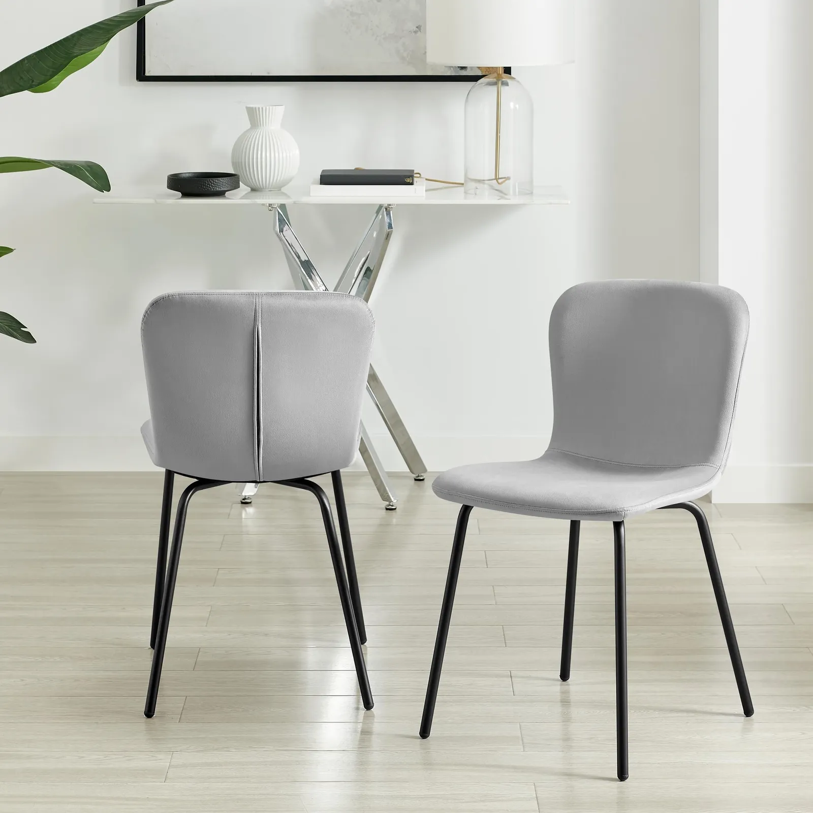 FurnitureboxUK 2 x Asti Black Velvet Dining Chairs in Grey 3
