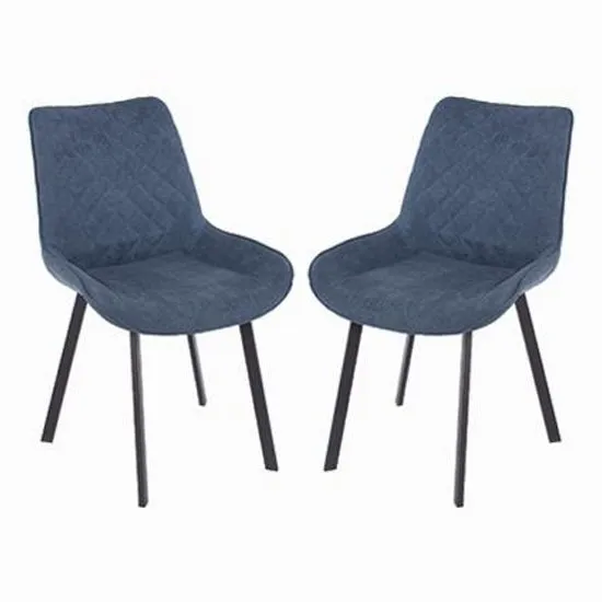 Arturo Blue Fabric Dining Chair With Metal Black Legs In Pair