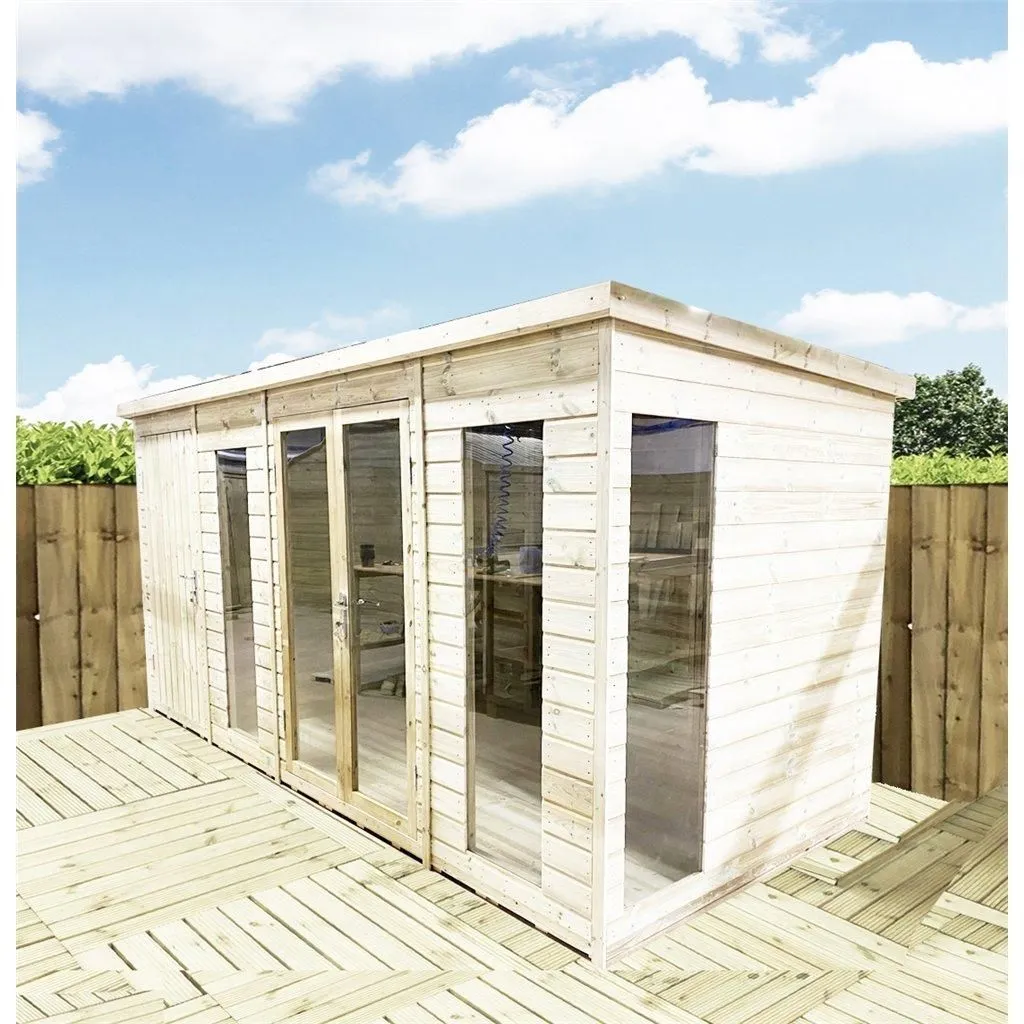 Marlborough 11 x 10 COMBI Pressure Treated Pent Summerhouse with Side Shed in Natural 3