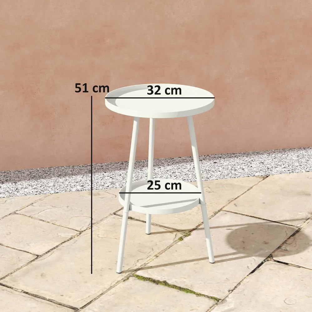OUTSUNNY Round Garden Table, 2-Tier Metal Patio Table Coffee Table, White 3