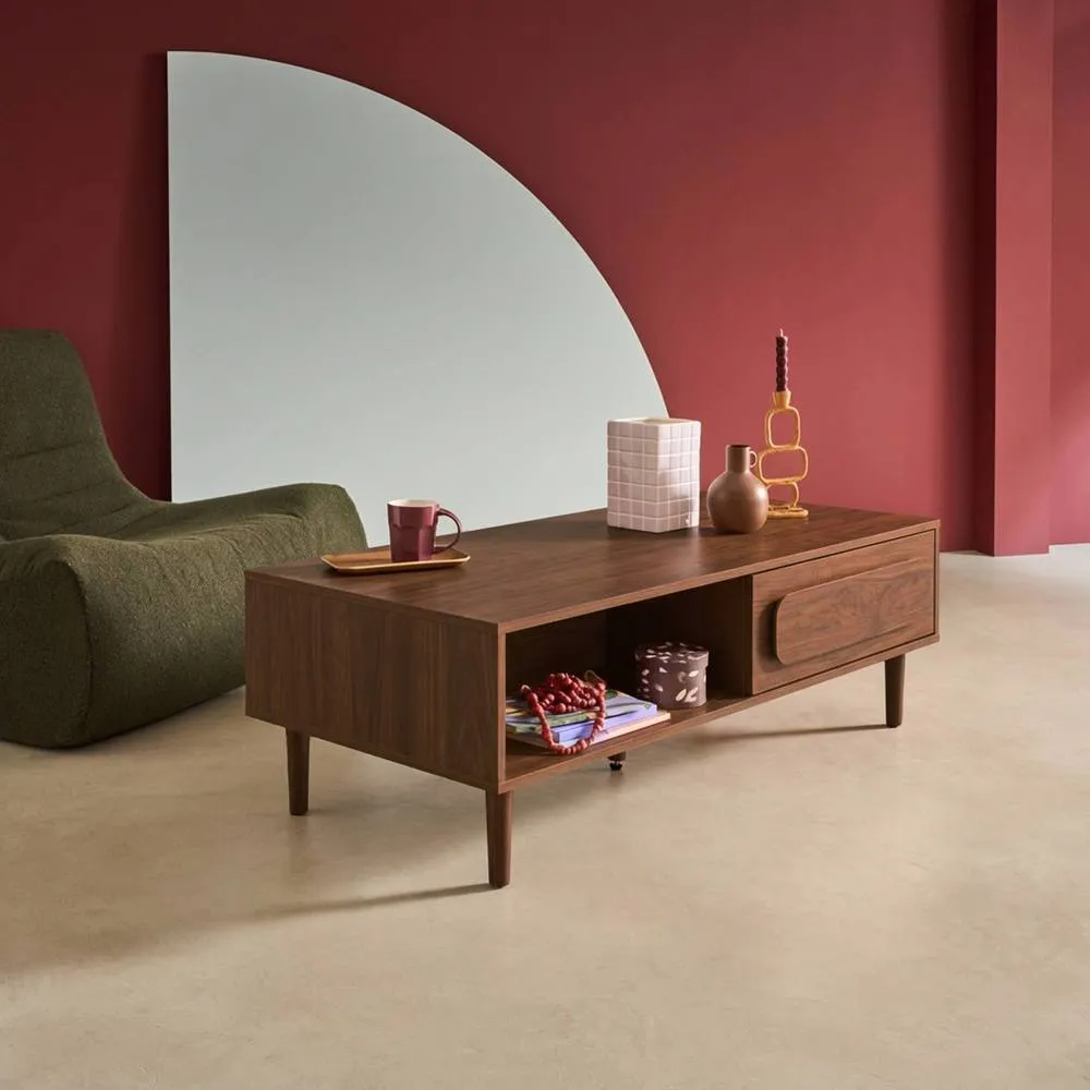 sweeek Vintage wood effect coffee table with 1 drawer in Dark Brown 3