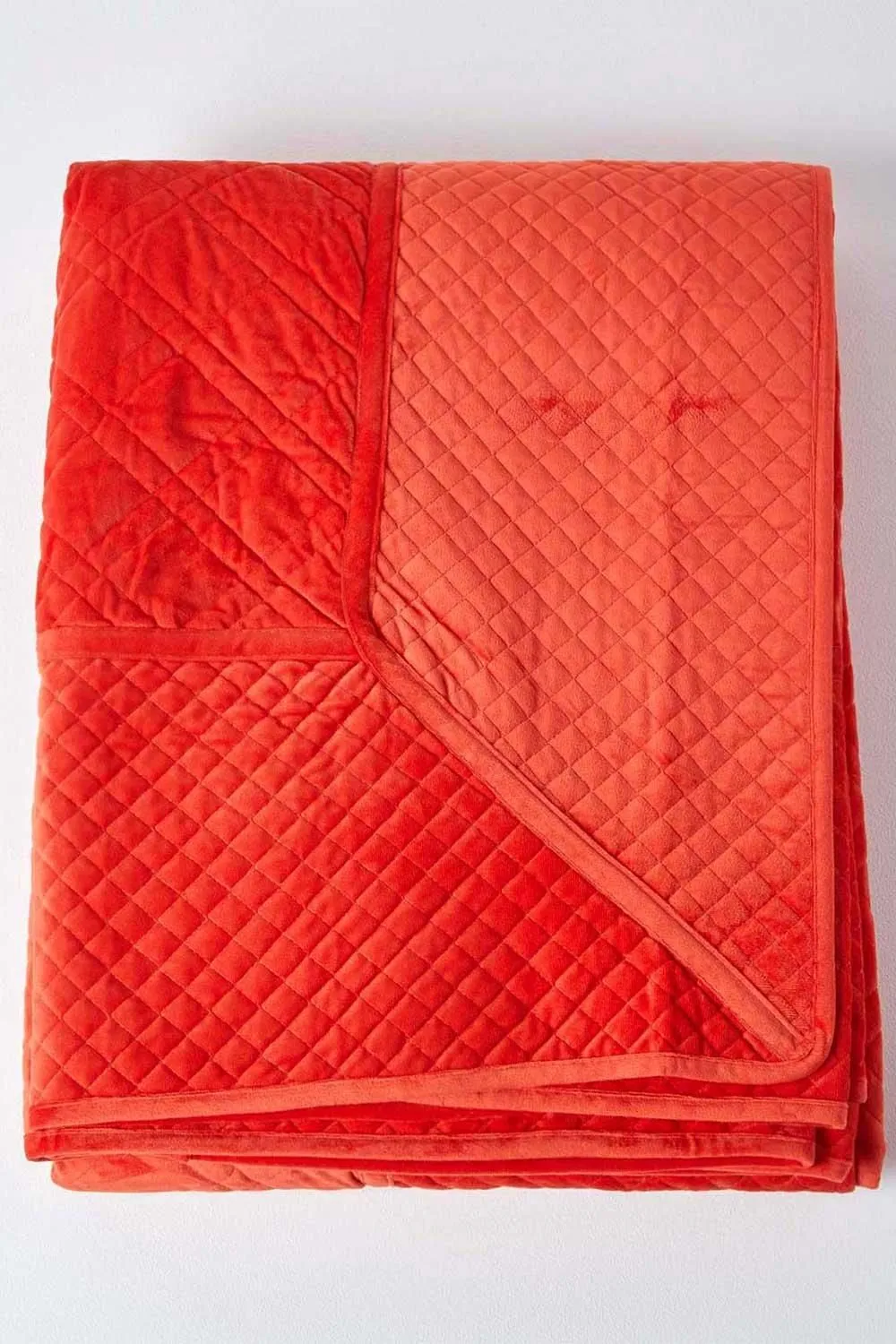 Homescapes Luxury Quilted Velvet Bedspread Geometric Pattern Throw in Burnt Orange 2