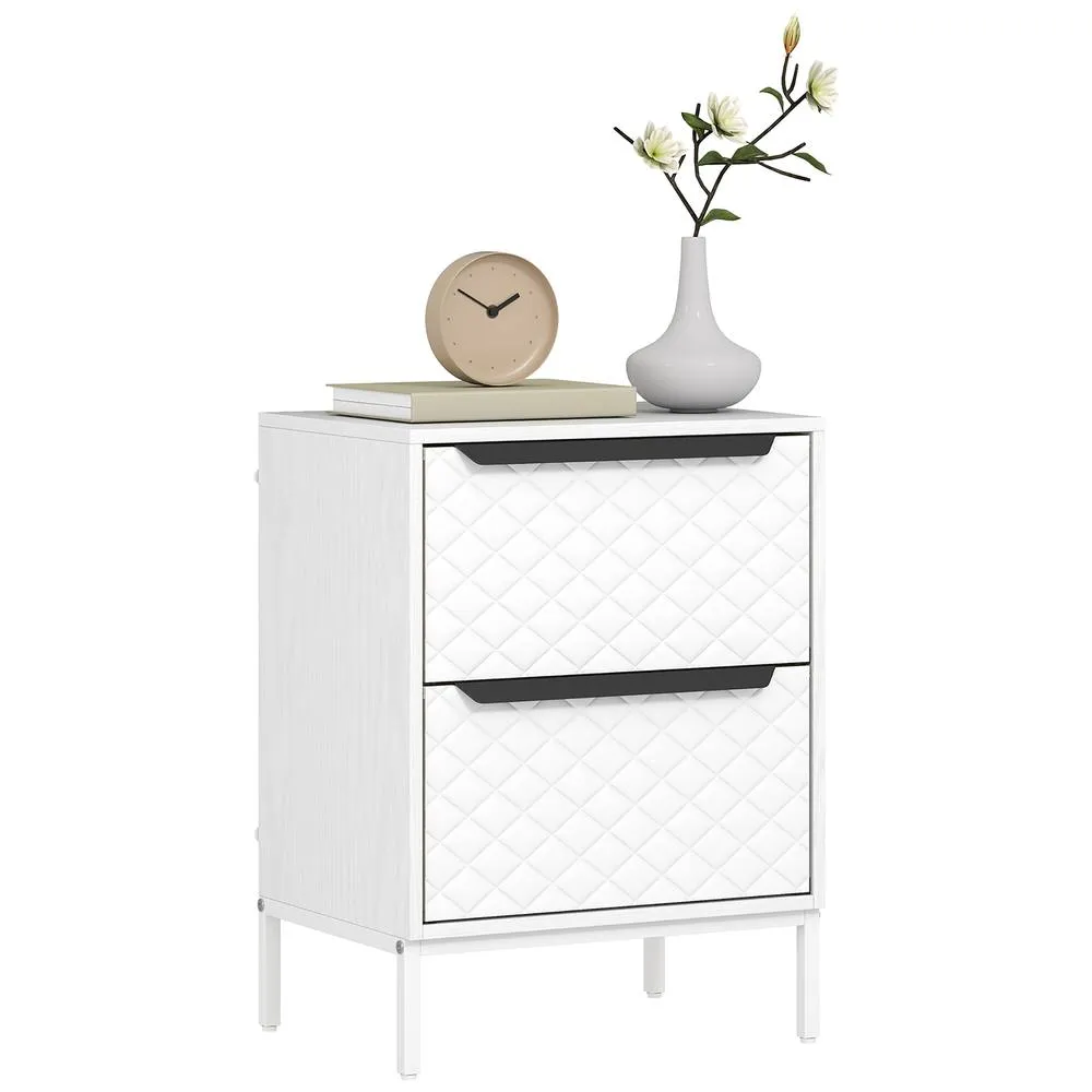 HOMCOM Chest of Drawers, 2 Fabric Drawer Dresser, Aluminium Handles in White 2
