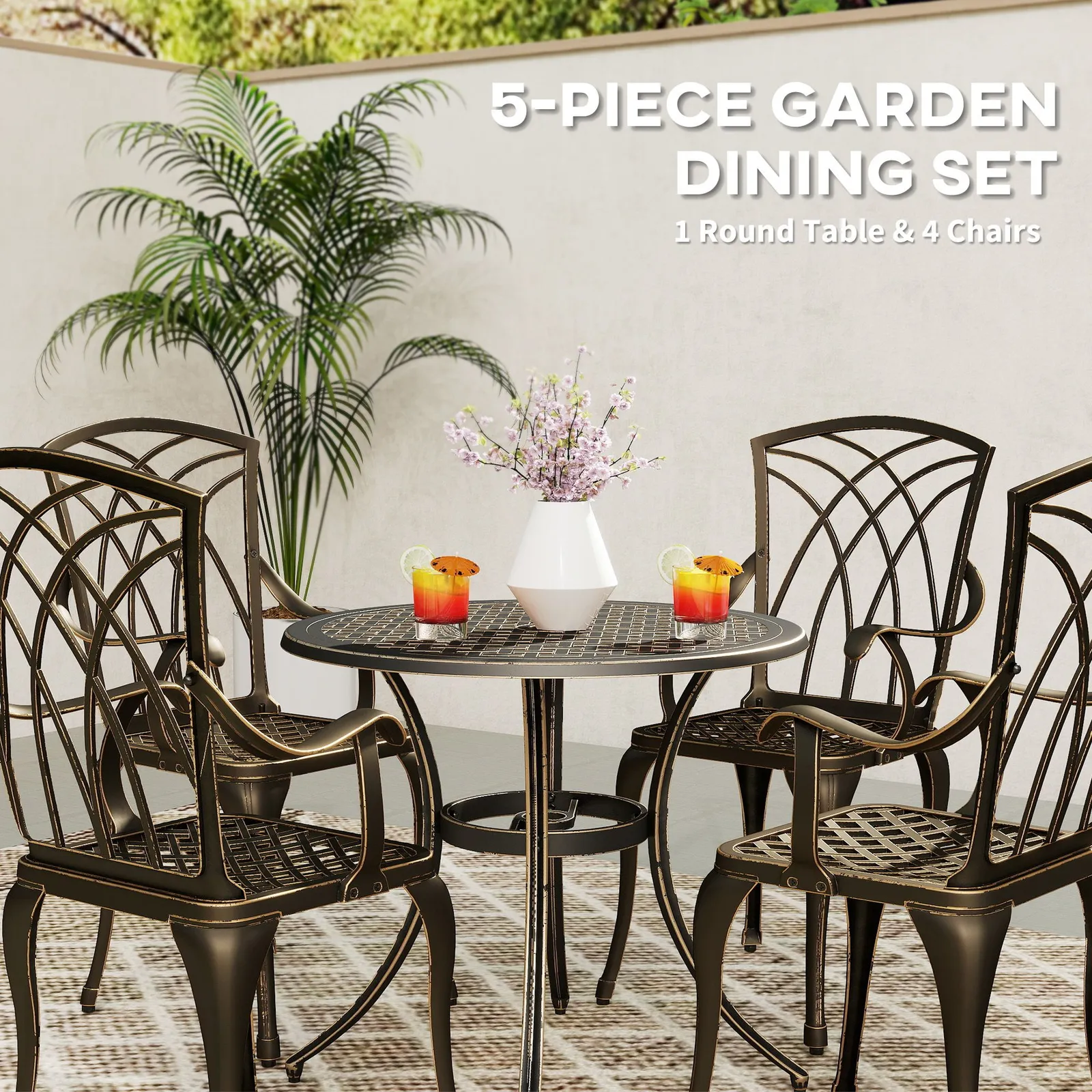 OUTSUNNY 5 PCs Garden Dining Set, Garden Furniture Set, Bronze Tone 4