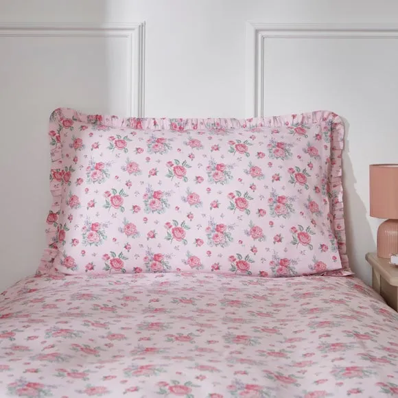 Vintage Floral Frill 100% Cotton Duvet Cover and Pillowcase Set 5