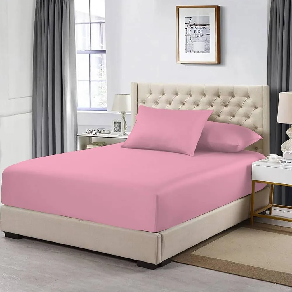 Homes-Linen 100% Egyptian Cotton 200TC Fitted Sheet 30cm Deep Pocket in Pink