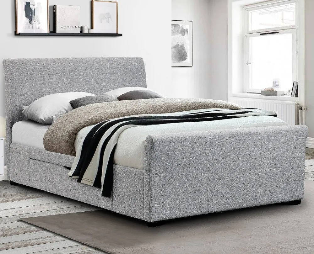 Capri Light Grey Fabric 2 Drawer Storage Sleigh Bed Frame - 6ft Super King Size