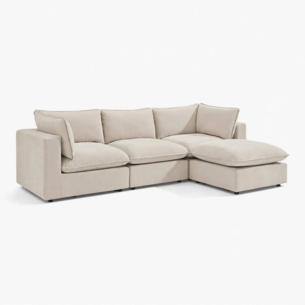 FurnitureboxUK Echo Linen-Look Fabric 3 Seater Modular Chaise Sofa in Cream 6