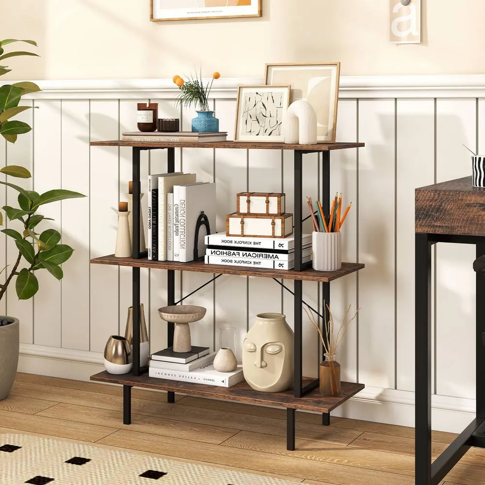 Costway 3-Tier Bookshelf Industrial Bookcase w/ Open Shelves Display Shelf in Brown 3
