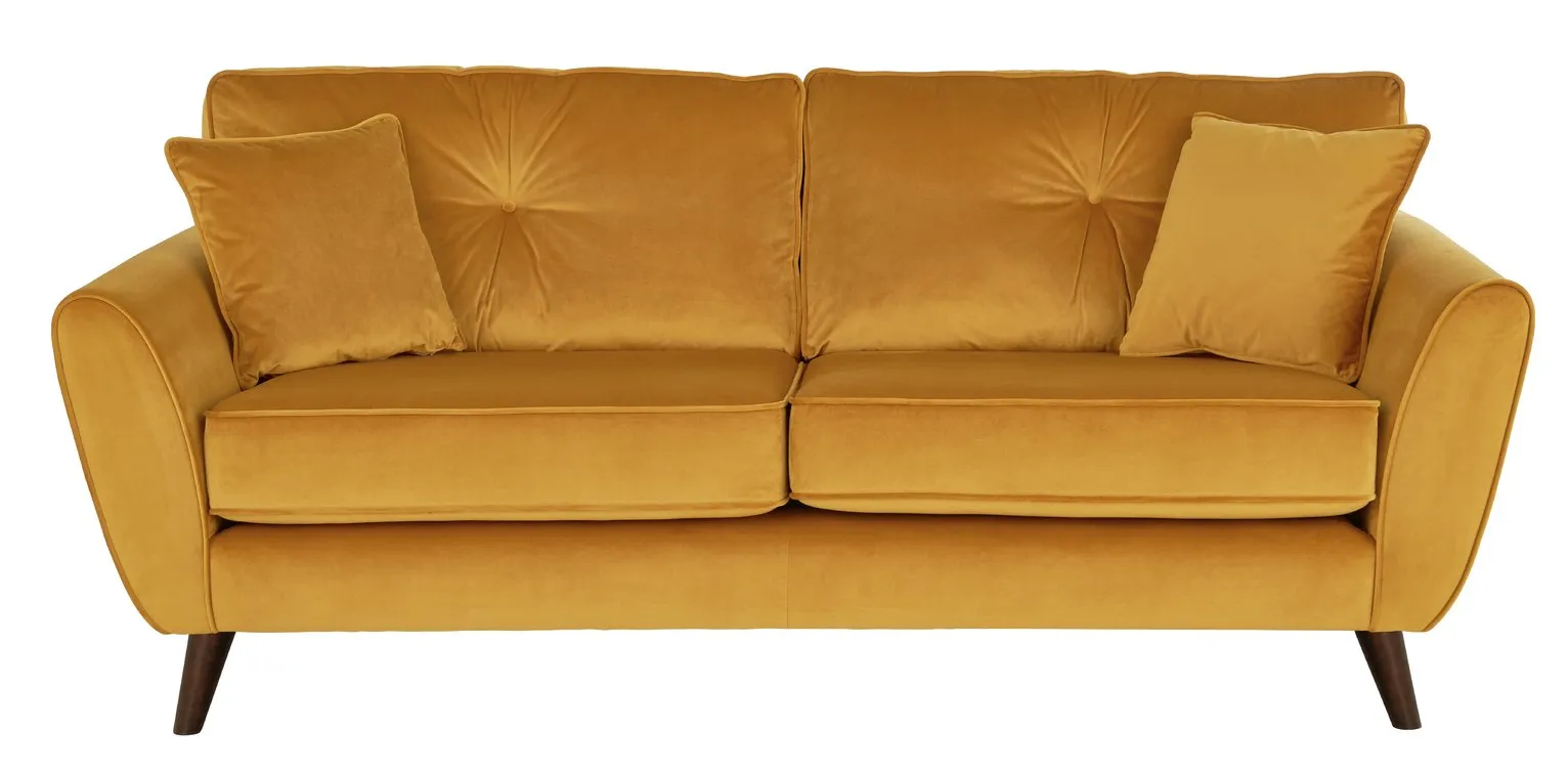 Habitat Isla 3 Seater Velvet Sofa - Gold