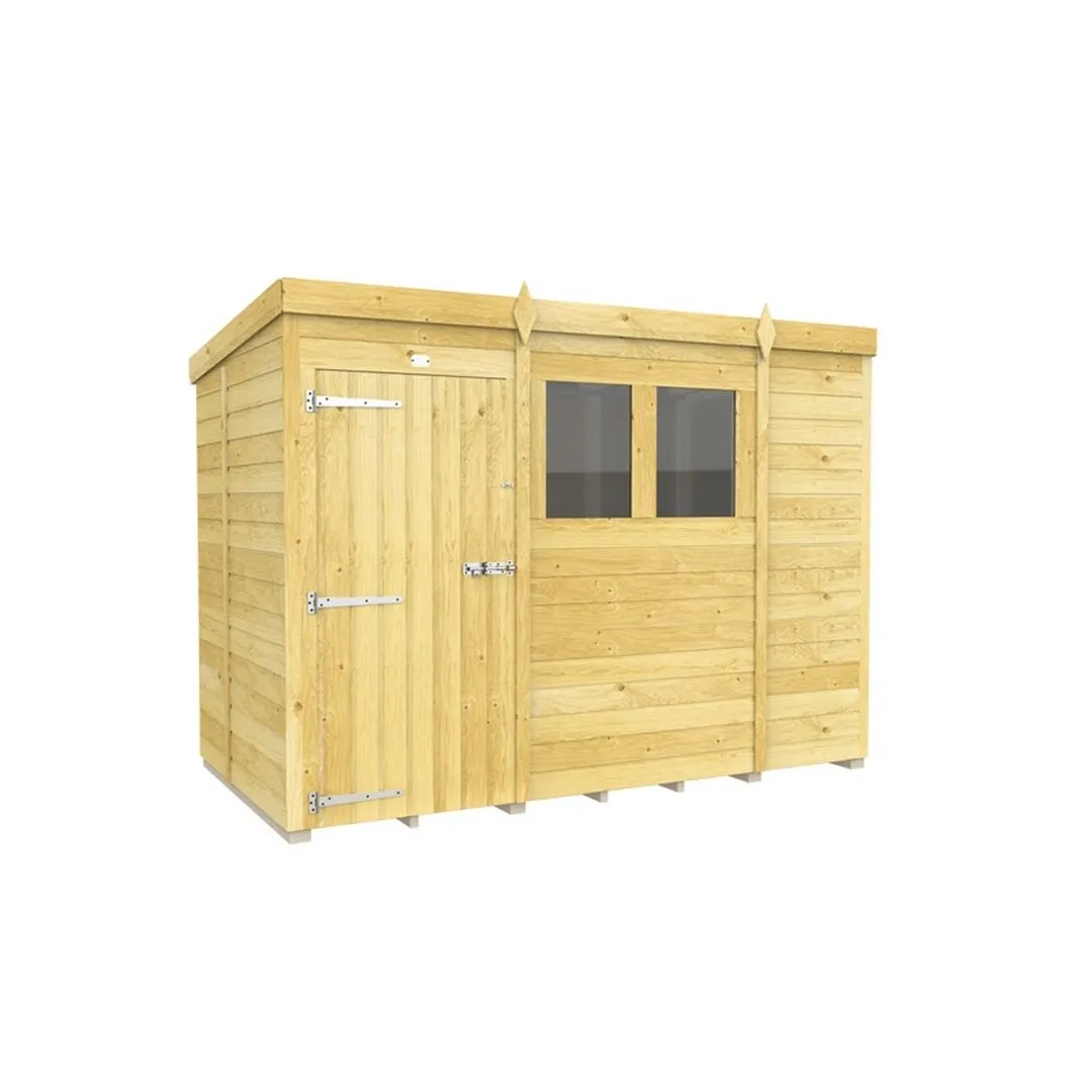 Buttercup Farm 9 x 5 Feet Pent Shed - Single Door W/ Windows - L147 x W276 x H201 cm in Brown