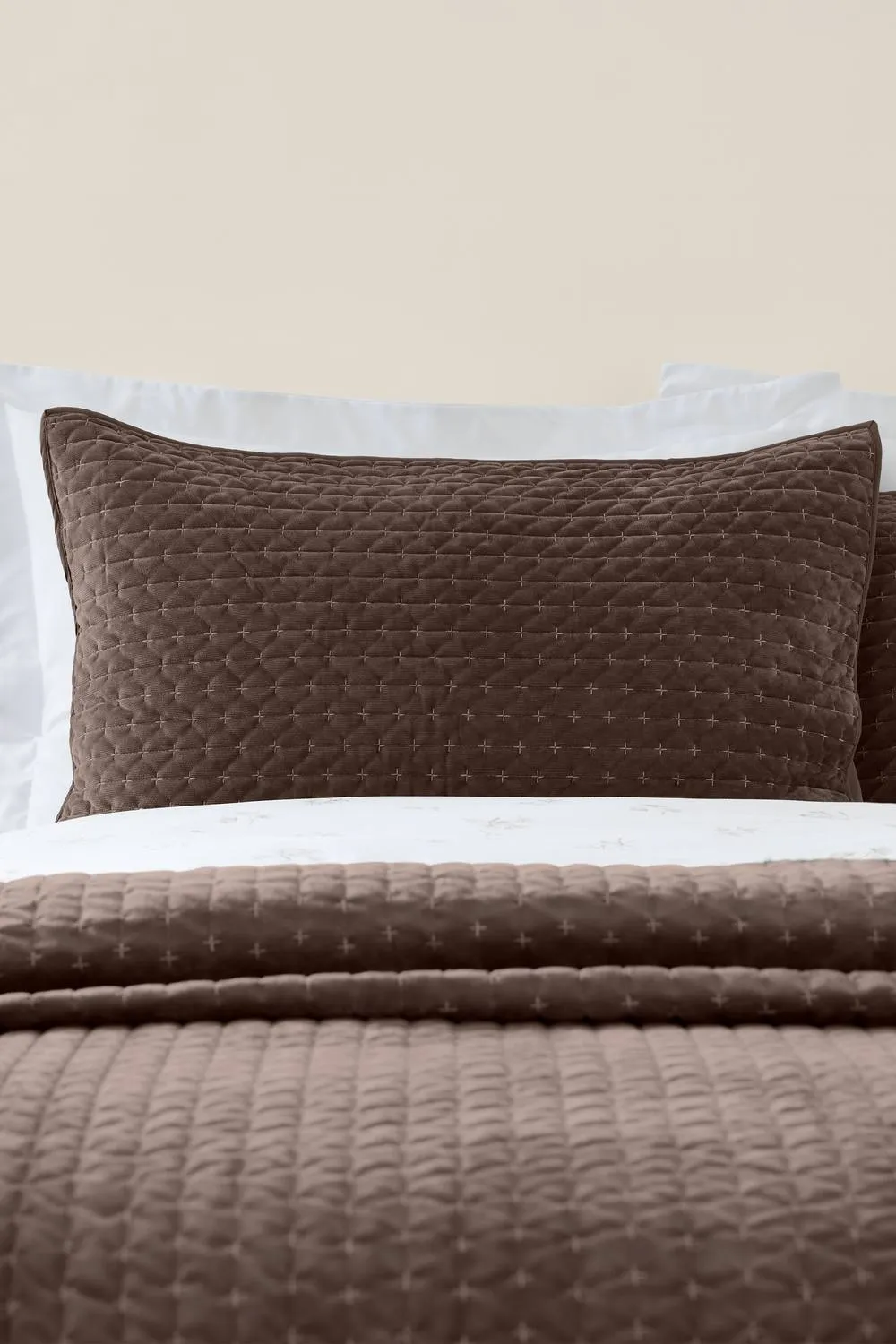 Bianca 'Attica Velvet' Embroidered Pillow sham Pair in Chocolate 1