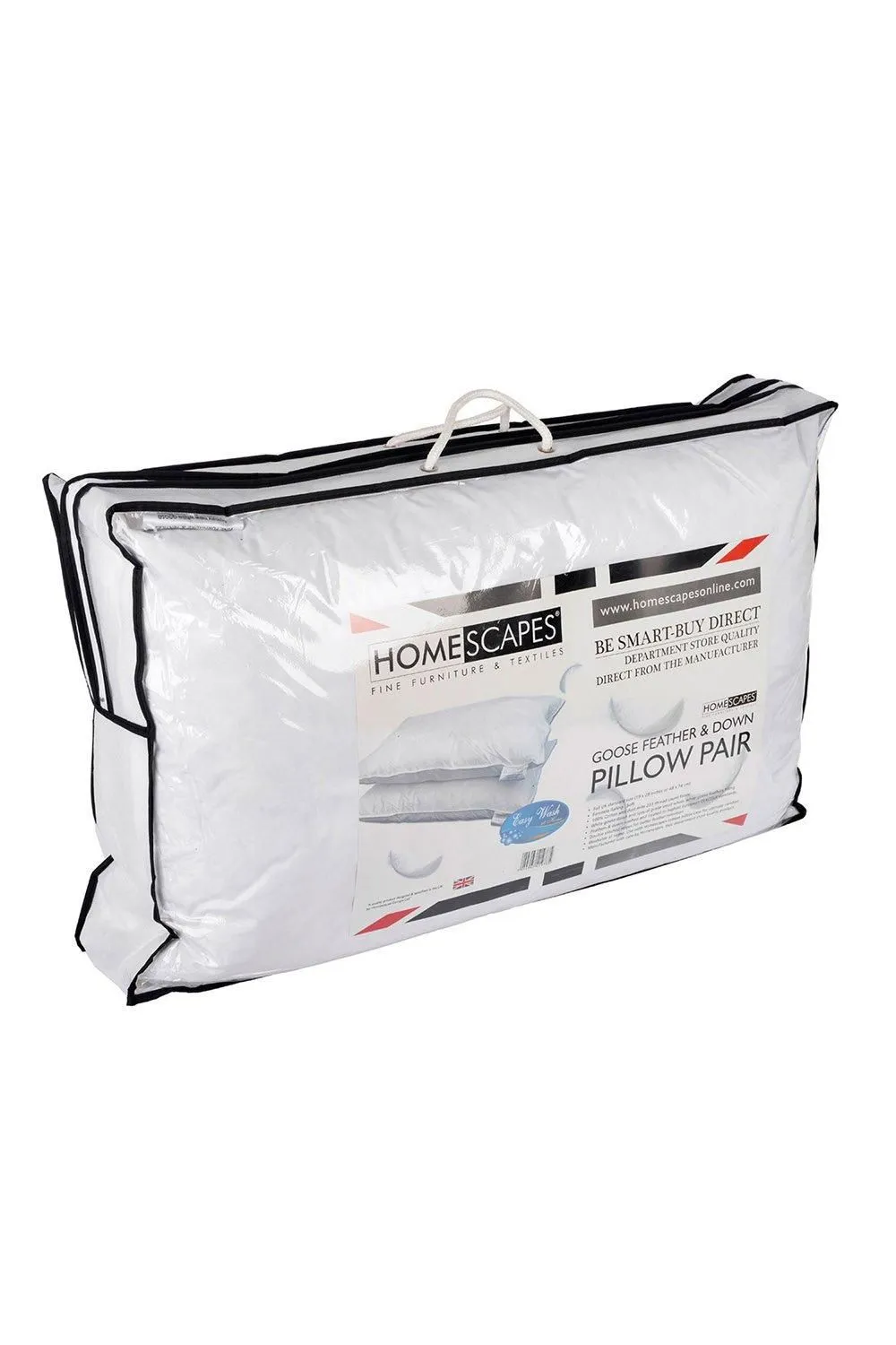 Homescapes Goose Feather & Down Pillow Pair in White 3