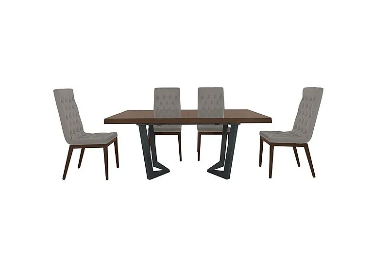 Palazzo 160cm Extending Dining Table in Dark Walnut with 4 Capitonne Buttoned Chairs - Scarlet Silver