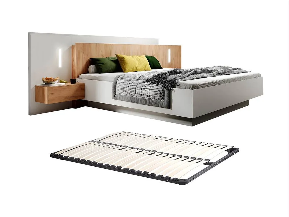 Vente-unique Bed With Bedside Tables 160 X 200 Cm - 2 Drawers - With LED Lighting in Light Oak 2