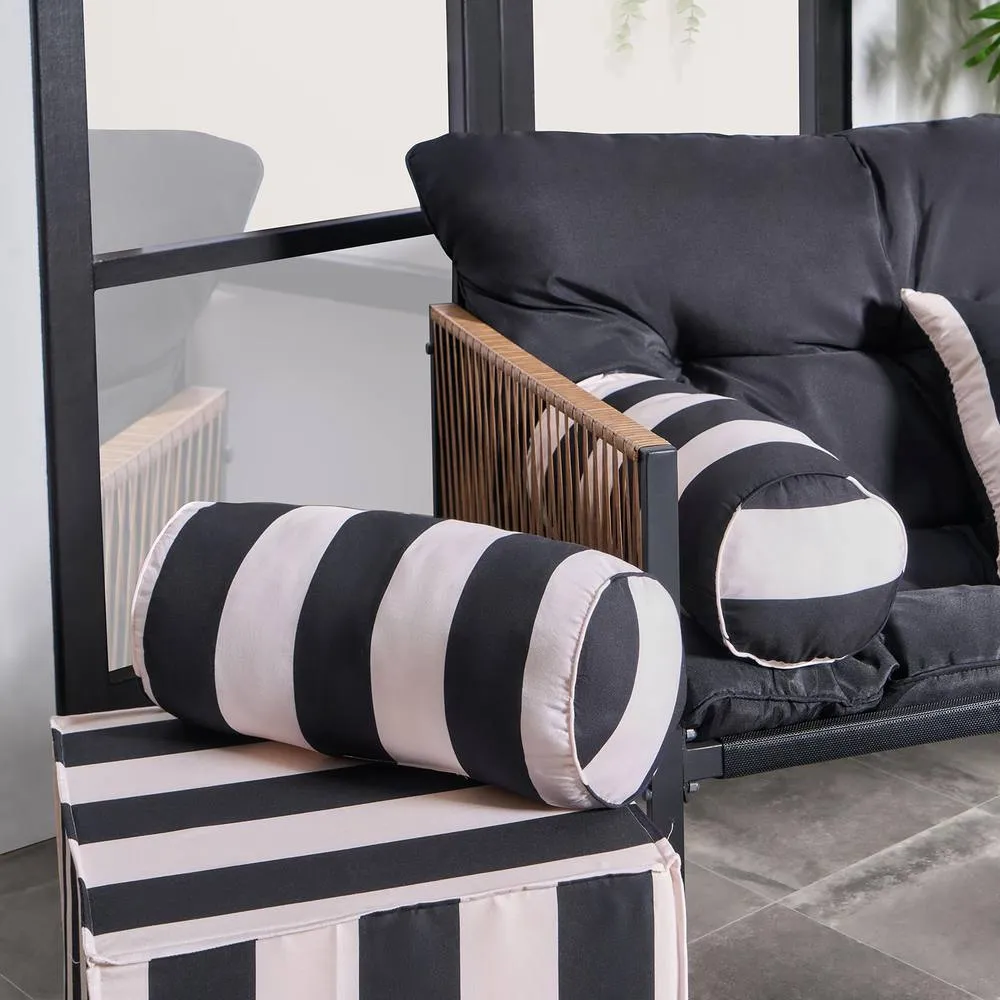 OHS Stripe Garden Bolster Cushion Outdoor Filled Pillow Back Neck Support in Black
