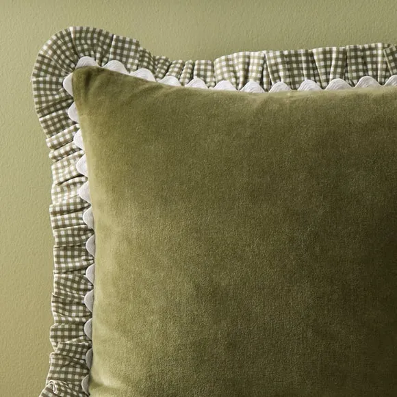 Velvet Gingham Frill Cotton Cushion Cover 2