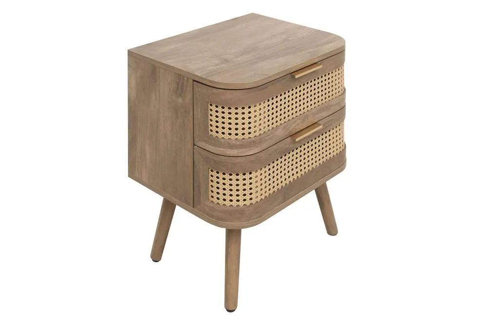 Birlea Pair of Rattan Bedside Cabinet 2 Drawer Oak Sark Side Table in Natural 4