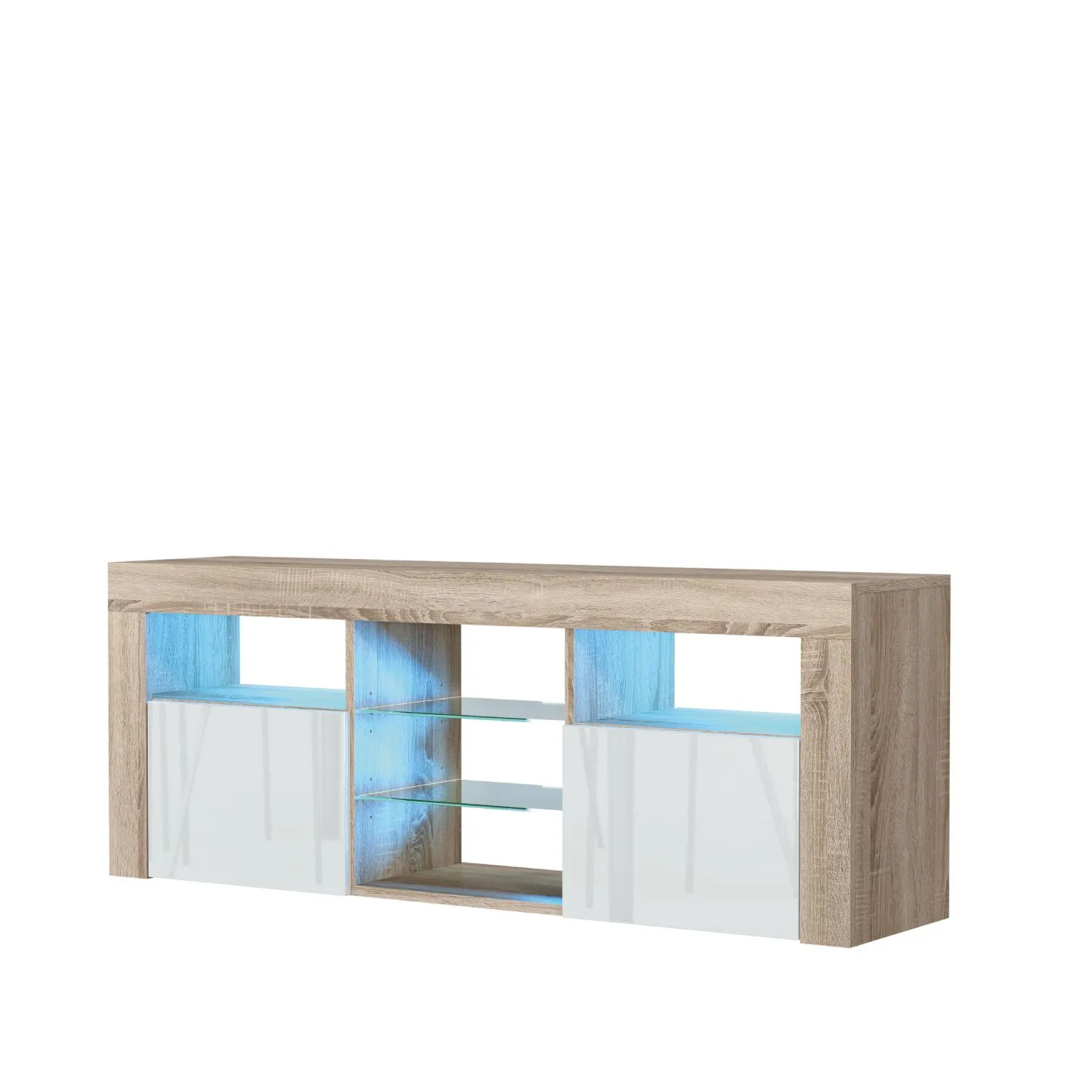 Creative Furniture Pulse TV Unit 145cm - A Stylish & Practical Cabinet with Gloss Doors & LED Lights in Light Oak 5