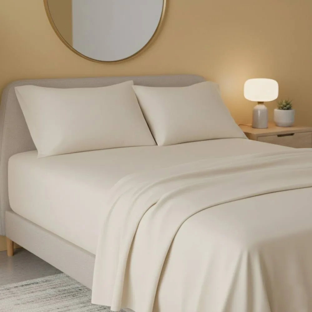 Snug City Flannelette Flat Sheet Soft Brushed Cotton Bedding for Warmth Comfort in Cream