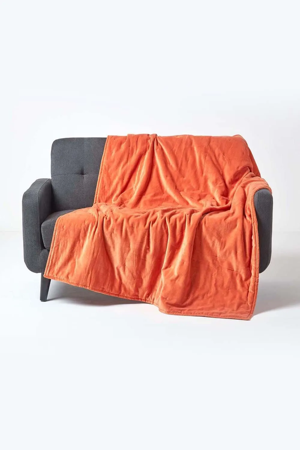 Homescapes Velvet Quilted Throw 100% Cotton, Soft & Luxurious Blanket in Burnt Orange
