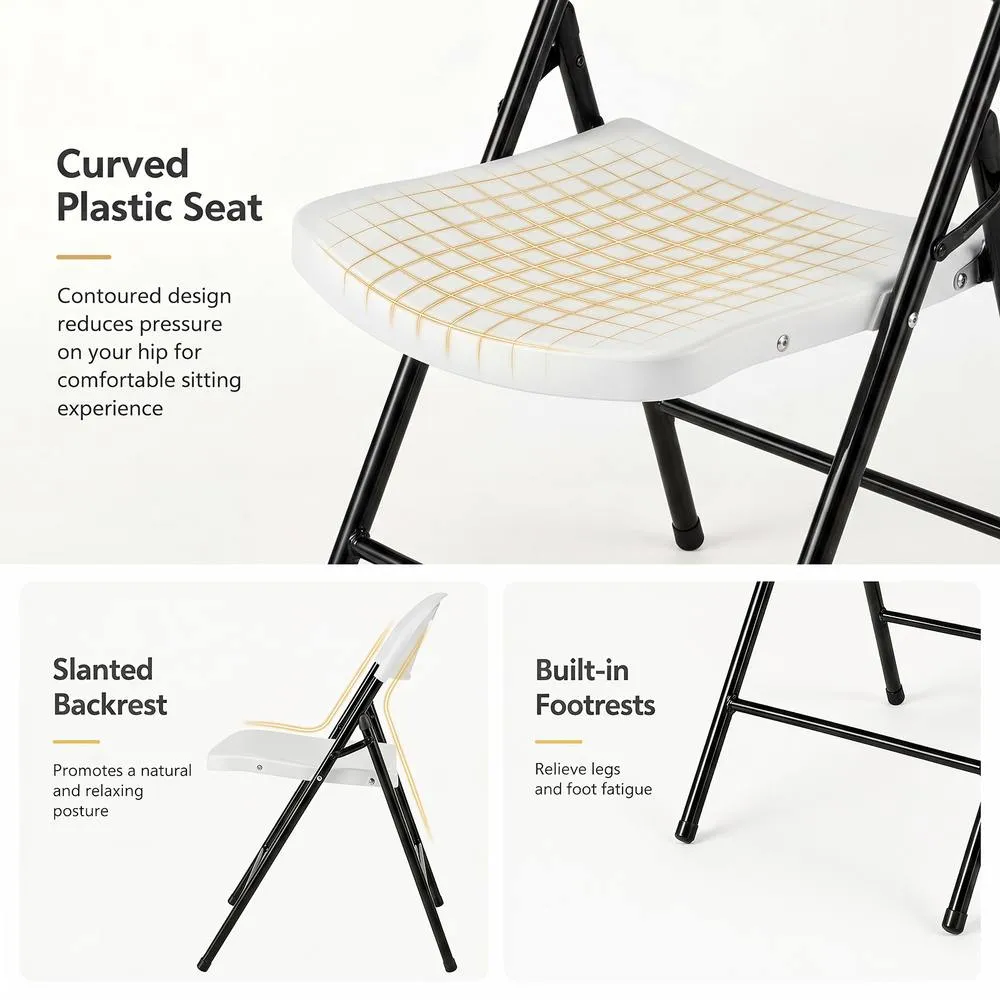 Costway Fold Plastic Chairs Set of 4 Commercial Seats w/ Curved PP Seat in White 5