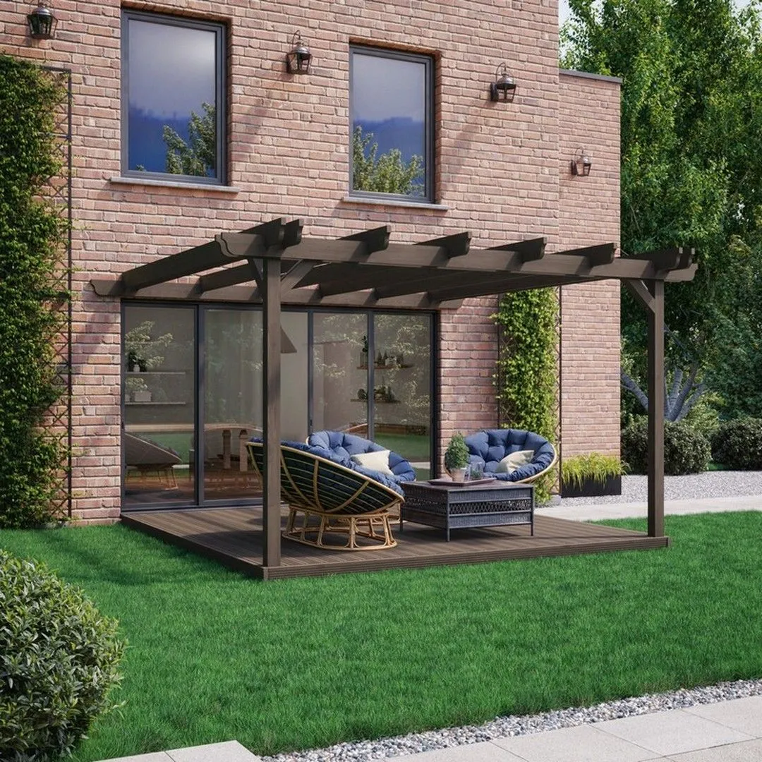 Rutland County Garden Furniture Ltd Wall Mounted Double Garden Pergola & Decking Kit, W480cm, Brown 4