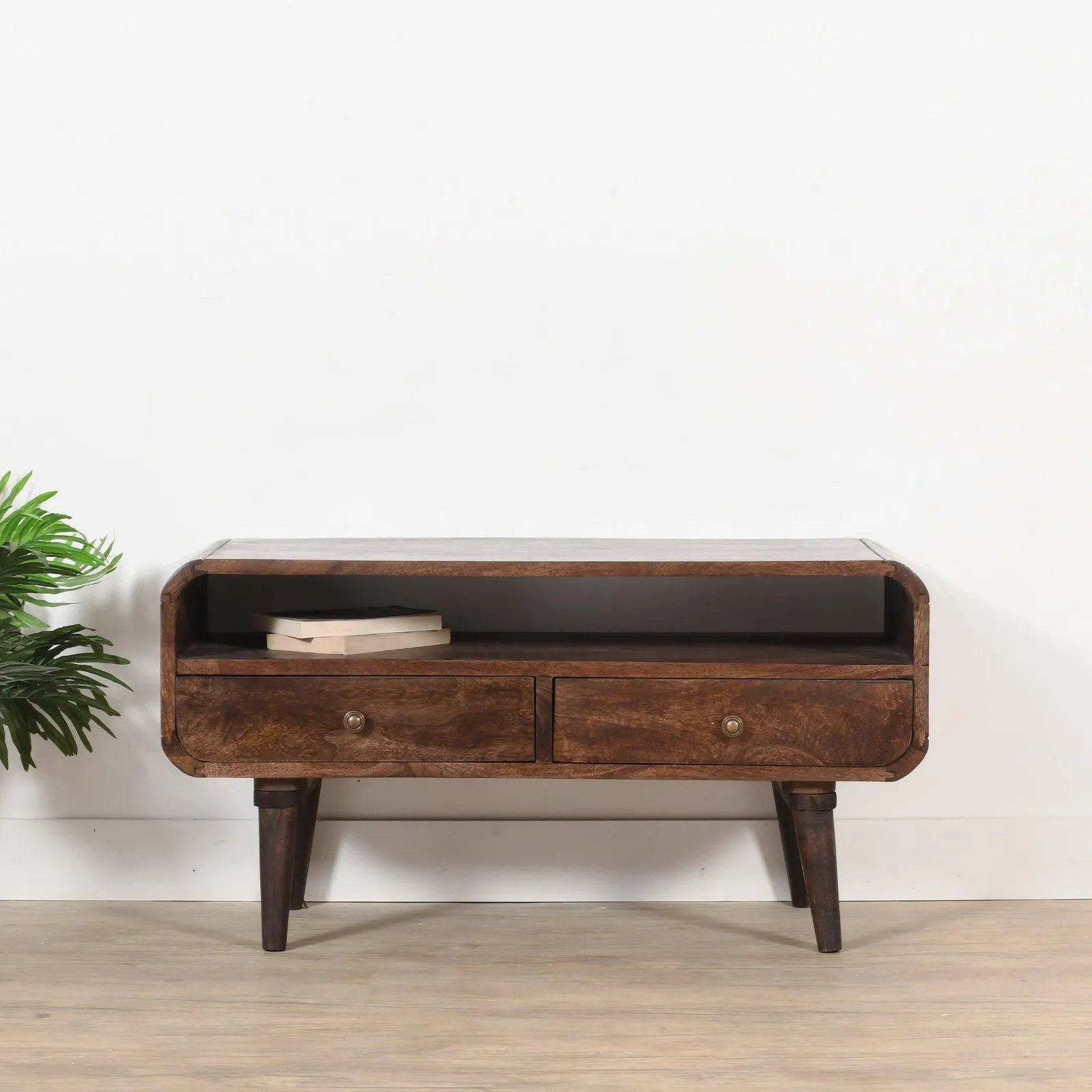 IH Design Malena Dark Mango Wood TV Stand with 2 Drawers in Dark Brown