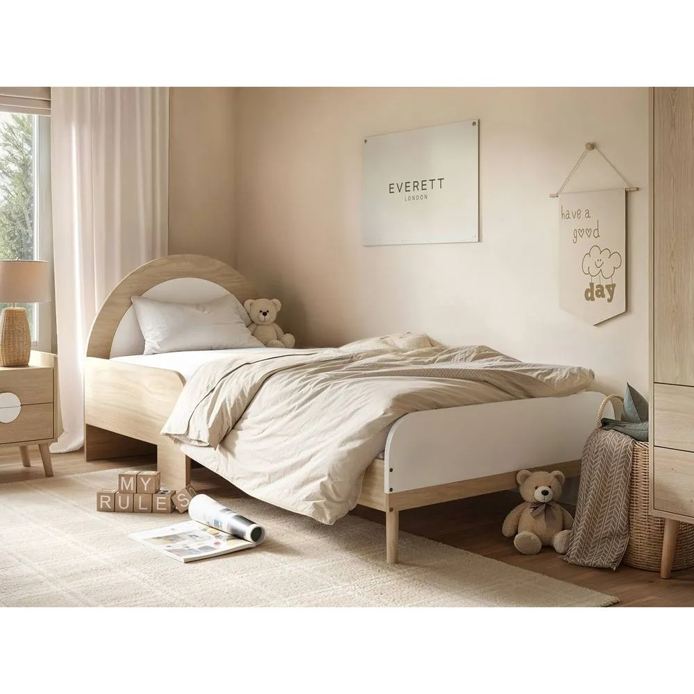 Flair Noah Single Curved Headboard Bed Oak in White 1
