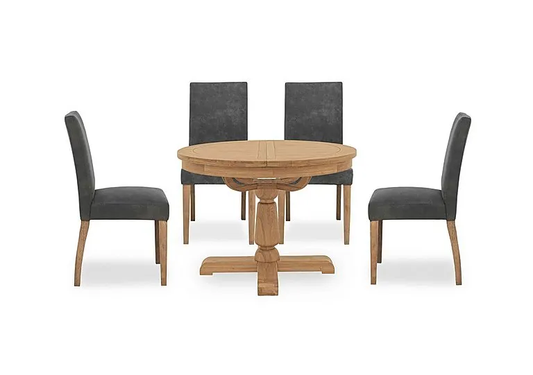 Augusta Round Extending Dining Table and 4 Cowboy Upholstered Chairs - Grey